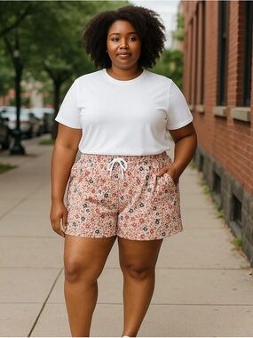Cato | Plus Size Floral Bloom Linen Shorts